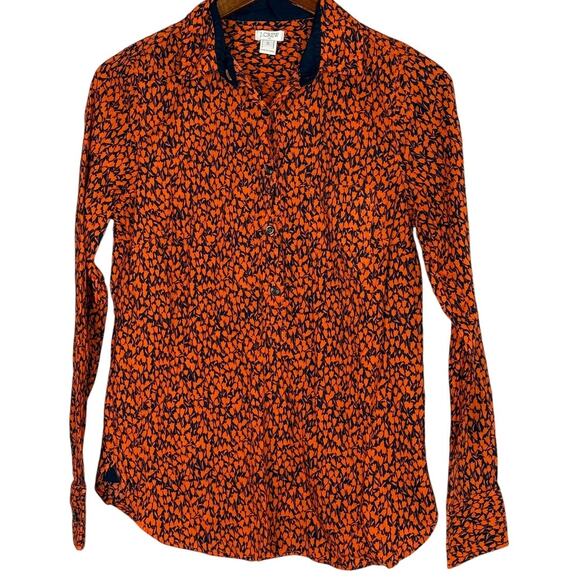 J. Crew Tulip Popover Long Sleeve Collard Half Button Up Shirt S Blue Orange - Picture 10 of 15